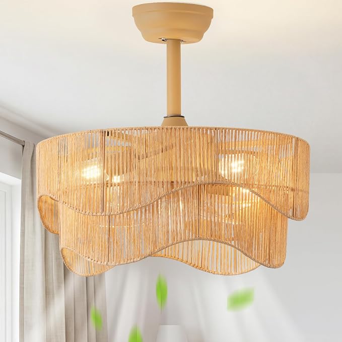 20" Gold Caged Fandelier Ceiling Fan with Light,Boho Ceiling Fans with Lights Remoete Control,6 Speed Timer For Bedroom，Living room，Nursery