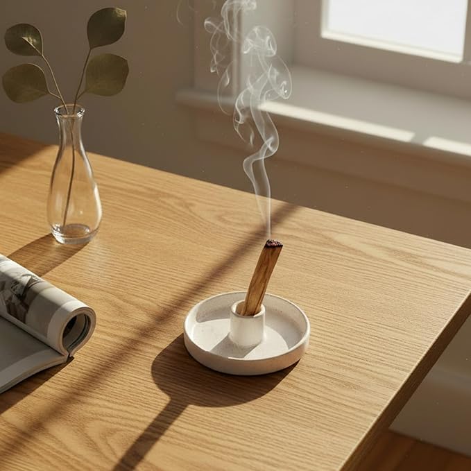 Palo Santo Holder, Ceramic Incense Holder for Palo Santo Sticks, Scent Wood Stand and Ash Catcher, Simple, Sturdy and Well Made Incense Burner, Cozy Speckled White