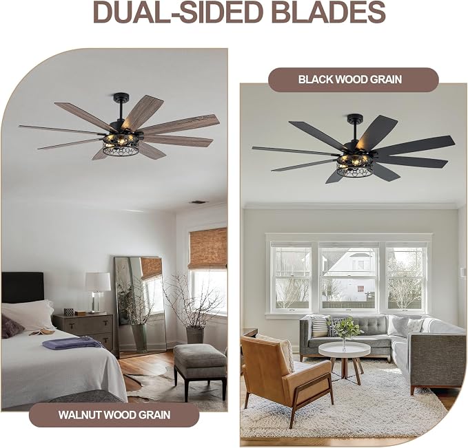 72 Inch Ceiling Fan with Light Farmhouse Ceiling Fan Rustic Caged Chandelier Fan for Living Room Bedroom Patio