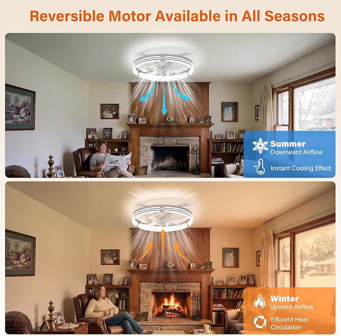Ceiling Fans with Lights and Remote, 20'' Low Profile Ceiling Fan with APP Control, 3000K-6500K Dimmable, Quiet Reversible DC, Modern Flush Mount Fandelier for Bedroom (White-Stripe)