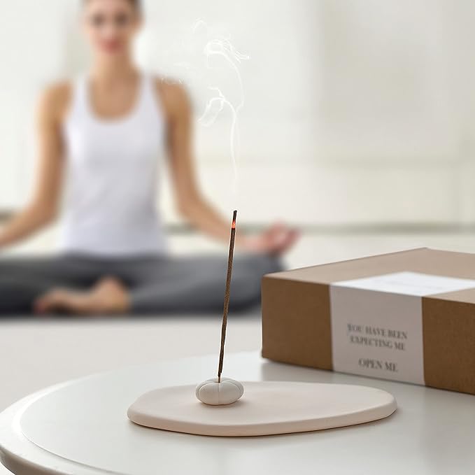 Handmade Incense Holder Irregula Plain Ceramic Stick Incense Holders Pomelo Pumpkin Incense Burner for Home Decor Yoga Meditation Zen (Pomelo White)