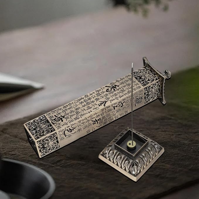 2.7×2.7×10.8in Copper Incense Holder,Incense Burner Holder with Reliefs of Scriptures Hollow Craftsmanship,Incense Seat,Incense Catcher for Relieving Anxiety,Yoga Relaxation for Yoga Room,Tea Room