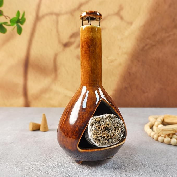 MOUGIGI Premium Ceramic Palo Santo Holder - Mini Chiminea for Sage & Incense - High-Temperature (1200°C) Cleansing Design for Energy Purification - Perfect for Yoga, Meditation, and Aromatherapy