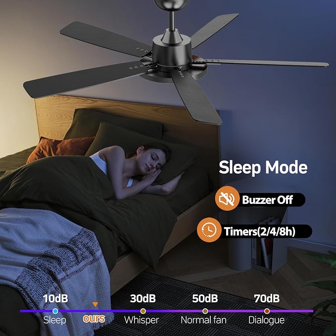 TALOYA 52 Inch Black Ceiling Fans with Lights Led Back Light Remote Control Flush Mount Low Profile for Bedroom Living Room Outdoor Patio,Reversible,DC Motor,3 Color Temperatures,5 Blades