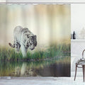 Ambesonne Wildlife Shower Curtain, Albino Tiger Near a River Exotic Animal Lover Themed Photo with Background, Cloth Fabric Bathroom Decor Set with Hooks, 69" W x 70" L, Green Ivory