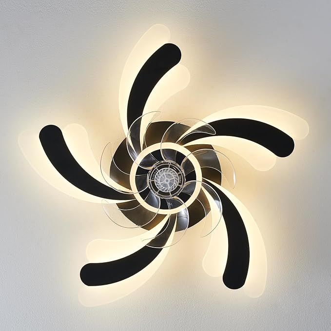 Dalouguan Ceiling Fan with Lights Remote Control, Black Flower 6 Speeds 3 Light Color Low Profile Flush Mount Ceiling Fan for Kitchen Bedroom