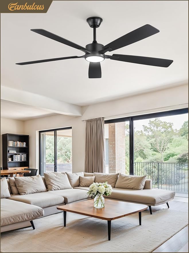 Fanbulous 60 Inch Ceiling Fans with Lights and Remote, Stepless Color Temperature Change & Dimmable 20W LED Ceiling Fan, 6 Speeds Reversible Quiet DC Motor for Bedroom, Living Room, Apartment,Black