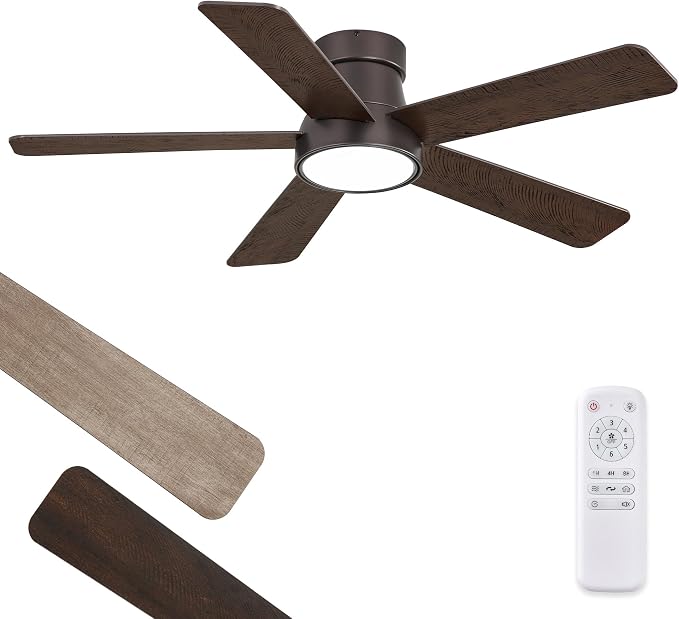Fanbulous 42 Inch Ceiling Fans with Lights and Remote,Indoor Modern Flush Mount Ceiling Fan with 3CCT 6-Speed Quiet DC Motor,Small Low Profile Ceiling Fan for Bedroom Living Room Office(Oil Bronze)