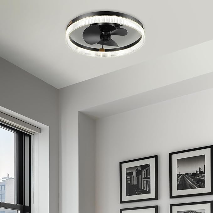 Globe Electric 37000113 20" Ceiling Fan with LED Light, Remote Control, WhisperQuiet DC Motor, 6 Speeds, Matte Black