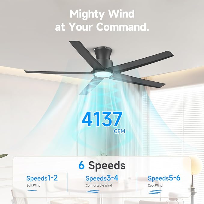ocioc 52 inch Ceiling Fans with Lights, Large Air Volume Ceiling Fans with Reversible Quiet DC Motor and Remote（Black）