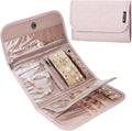 BELALIFE Travel Jewelry Case, Jewelry Organizer Roll for Accessories | Bag with foldable roll design for earrings, necklaces, rings, bracelets and brooches,Pink