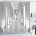 Ambesonne Modern Shower Curtain, Pattern of a Long Corridor in a Modern Office Building with a Contemporary Artwork, Cloth Fabric Bathroom Decor Set with Hooks, 69" W x 70" L, White Grey
