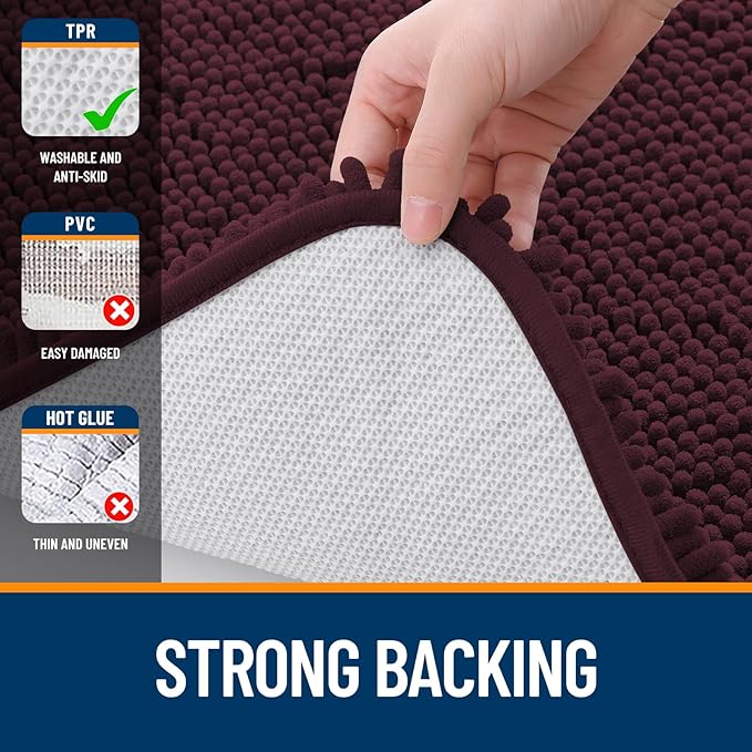 OLANLY Large Bathroom Rugs 44x32, Extra Soft Absorbent Chenille Bath Rugs, Rubber Backing Quick Dry, Machine Washable Bath Mats for Bathroom Floor, Tub and Shower, Home Decor Accessories, Black Cherry