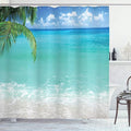 Ambesonne Ocean Shower Curtain, Exotic Lebanon Beach Panoramic Sea View Clean Water and Blue Sky Picture, Cloth Fabric Bathroom Decor Set with Hooks, 69" W x 75" L, Turquoise White
