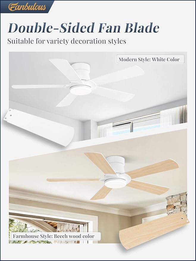 Fanbulous 42” Ceiling Fans with Lights and Remote, Flush Mount Ceiling Fan | Low Profile,Modern Ceiling Fan with LED Light, 5 Blades, 3CCT, 6 Speeds,Timer,Bedroom, Indoor, Outdoor,Living room,White