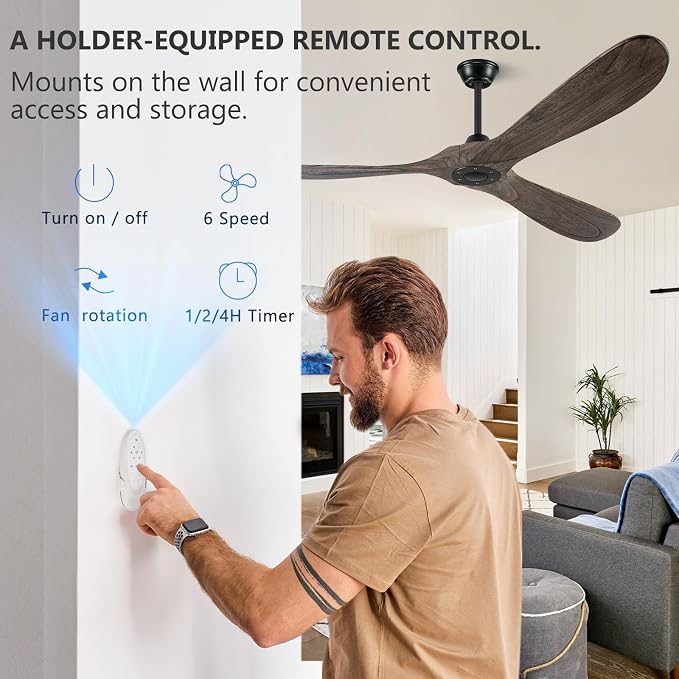 Eliora 52" Ceiling Fans Without Lights, Wood Ceiling Fan no Light with Remote, Large Outdoor Ceiling Fan for Patio, Porch, Bedroom, 6 Speed, Quiet DC Motor, ETL Listed-Deep Brown