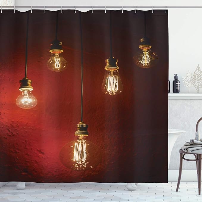 Ambesonne Industrial Shower Curtain, Electricity Urban Modern Life Energy Technology Vintage Antique Design, Cloth Fabric Bathroom Decor Set with Hooks, 69" W x 75" L, Sienna Yellow