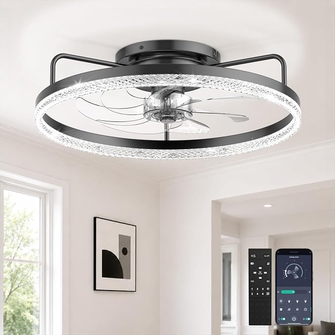 AIKVSXER Ceiling Fan with Lights and Remote, 20in Modern Ceiling Fans | 3000K-6500K Smart Ceiling Fans with Lights, Low Profile Flush Mount Ceiling Fan with Light, Quiet Ceiling Fan for Bedroom