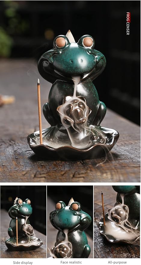 Creative Frog Shape Series Backflow Incense Burner Smoke Waterfall Lotus Ceramic Aromatherapy Incense Holder Handicraft Home Decoration Ornaments (Three No)