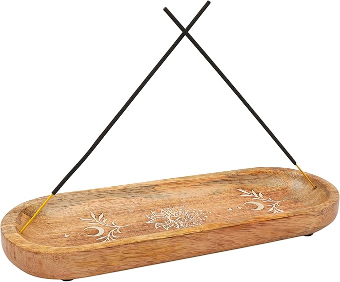 Handcrafted Wooden Incense Holder Inlay with Boat Shape Design Agarbatti Dhoop Stand Spiritual Mandala Lotus Design Home Décor Indian Traditional Meditation Pooja Use(brown )(Size :-11"X 4")