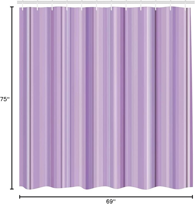 Ambesonne Stripes Shower Curtain, Abstract Ocean Inspired Palette Lines Geometrical Image Illustration, Cloth Fabric Bathroom Decor Set with Hooks, 75" Long, Lavender Lilac