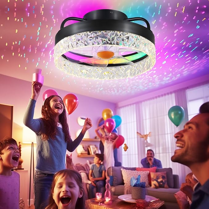 Mpayel RGB Ceiling Fans with Lights and Remote, 13'' Low Profile Ceiling Fans, LED Bladeless Modern Flush Mount Ceiling Fan Light for Bedroom, Living Room, Kitchen