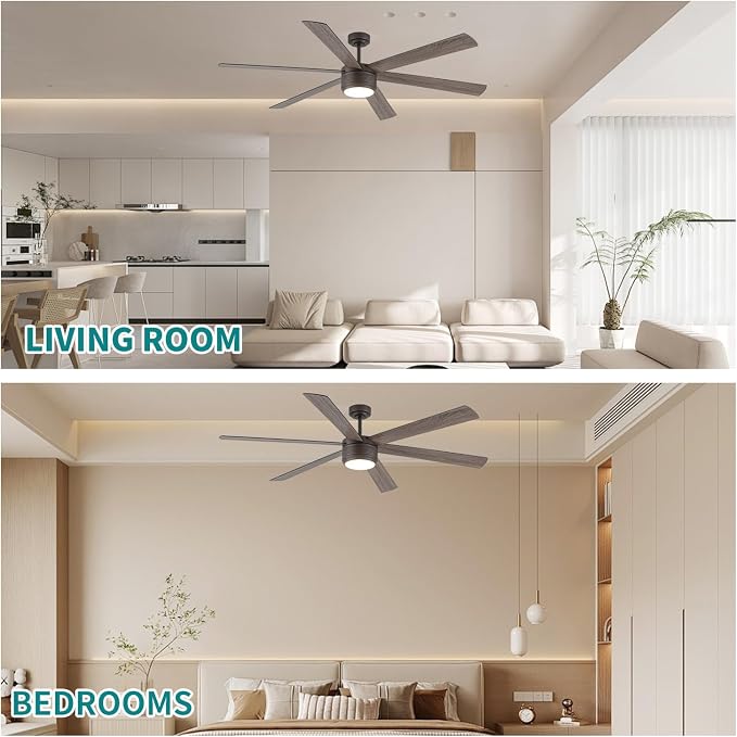 SHOWDI Brown Ceiling Fans with Lights and Remote, Quick Installation, 72 in | 2 Blade Color, Metal Material, App Remote Control, Timer, Reversible, 3CCT, Dimmable for Bedroom, Living room, Indoor