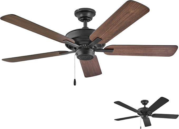 Hinkley Metro 52" Indoor Dual Mount Ceiling Fan with No Light, Traditional Style, Reversible Wooden Fan Blades, Matte Black and Walnut, Remote Sold Separately