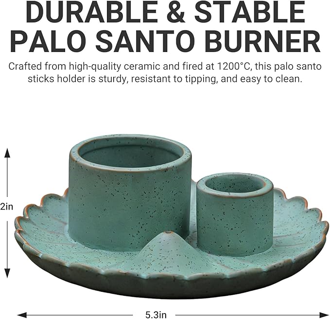 Multifunction Incense and Candle Holder for Burning Sage, Palo Santo, Ceramic Incense Stick Holder for Palo Santo Burner, Sage Holder for Yoga, Meditation, and Energy Cleansing (Green)