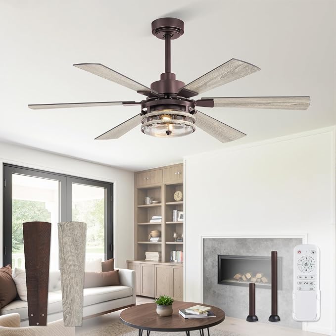 Fanbulous 48 Inch Farmhouse Ceiling Fan with Light & Remote,Oil Bronze | Powerful 6-speed reversible DC motor, Industrial 6 dual-finish blades. Ideal for living room, bedroom, patio, garage.