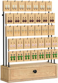 ORLESS 5-Tier Jewelry Display for Vendors, Earring Holder Organizer with Storage Drawer Box, Necklace Display Holder for Selling, Earring Cards Organizer for Bracelets, Rings, Natural Wood(35 Hooks)