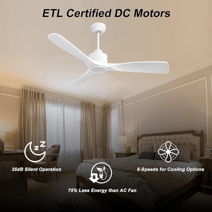 OFANTOP 52 Inch White Modern Smart Ceiling Fan with Light and Remote | High CFM Quiet DC Motor, 3-Color Dimmable Ceiling Fan Light, Reversible Motor, Timer, for Bedroom Living Room Dining Room