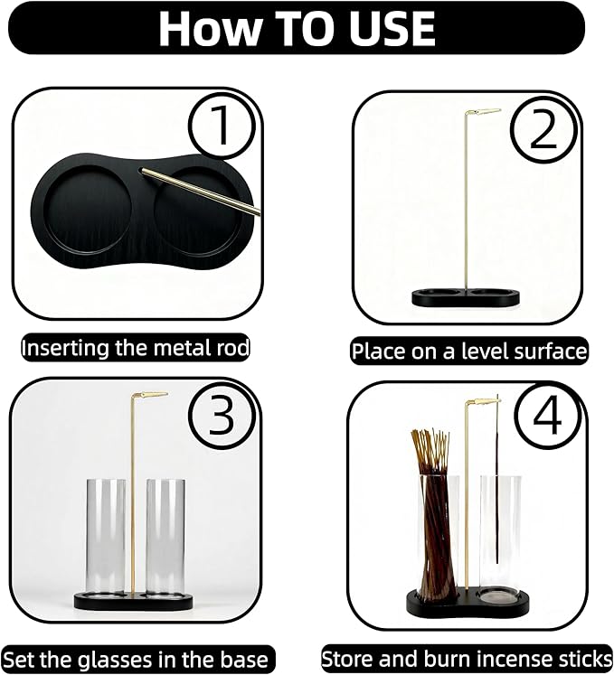 Incense Holder, Black Incense Sticks Burner Holder with Storage,Hang Upside Down Incense Holder for Sticks with Glass Ash Catcher for Meditation Yoga Spa Room Decor (Black)