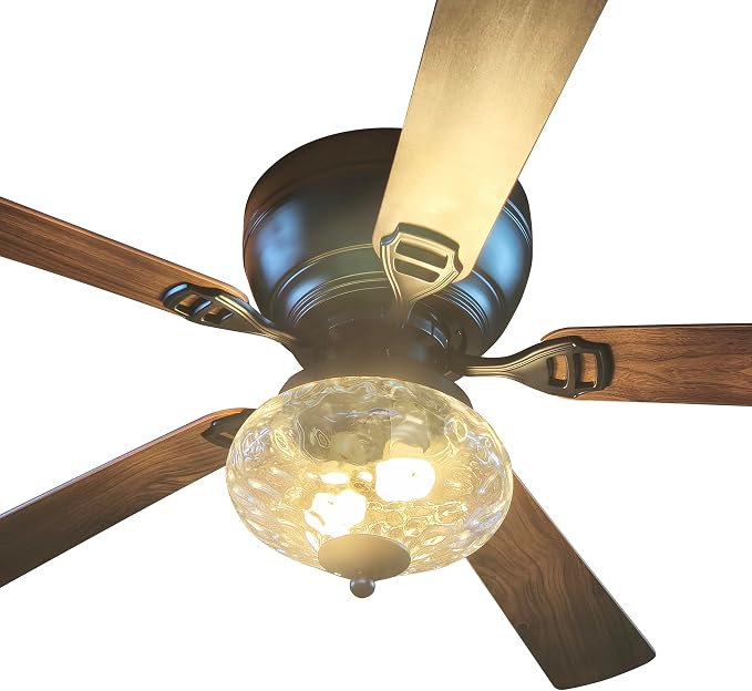 Farmhouse Flush Mount Ceiling Fans with Lights and Remote, 52 Inch 6-Speed Reversible Motor Quiet Ceiling Fan, Low Profile Ceiling Fan with Lights for Living Room Bedroom, Timer
