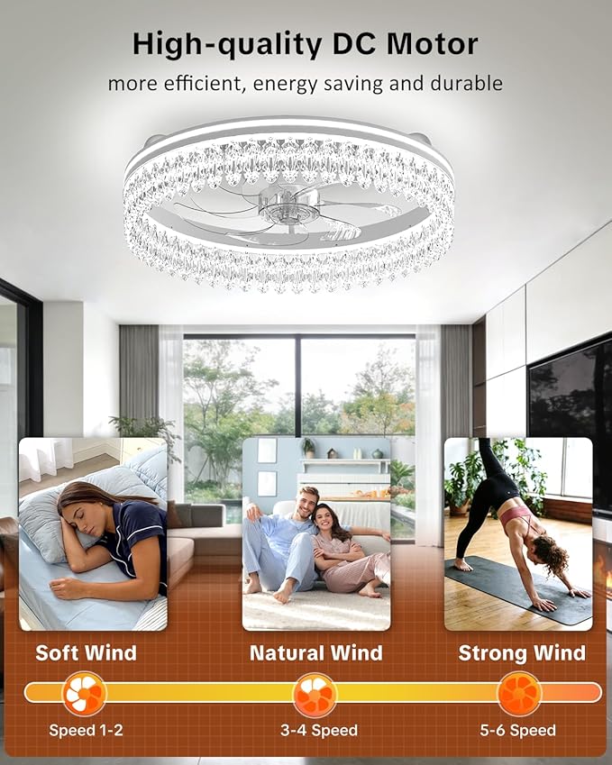 AIKVSXER Ceiling Fan with Lights and Remote, 20in Modern Ceiling Fans | 3000K-6500K Smart Ceiling Fans with Lights, Low Profile Flush Mount Ceiling Fan with Light, Quiet Ceiling Fan for Bedroom