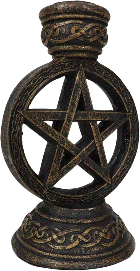 Ebros Gift Witchcraft Wicca Sacred Pentacle Pentagram Circle with Celtic Knotwork Backflow Incense Cone Burner Holder Figurine Halloween Occult Mystical Home Aromatherapy Accessory