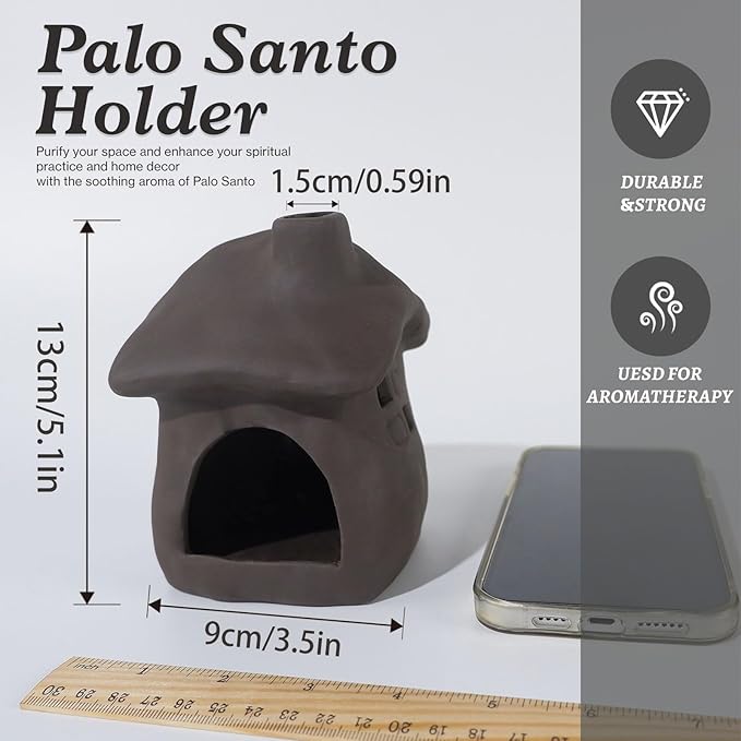 Mougigi House Palo Santo Burner - Mini Ceramic Chiminea Holder with Stable Base | Perfect for Burning Sage, Incense Cones & Essential for Zen Altars, Meditation, Yoga, Home Decor & Thoughtful Gifts.