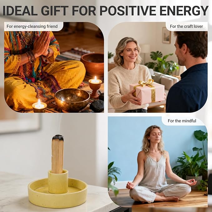 Palo Santo Holder, Ceramic Incense Stick Holder, Sage Holder for Yoga, Meditation, and Energy Cleansing, Unique Ceramic Incense Holder Gift for Palo Santo Sticks (Yellow)