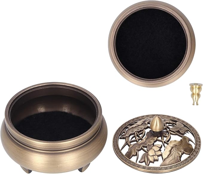 Antique Incense Burner Holder Brass with Lid 3‑Legged Buddha Ornament Home Decoration