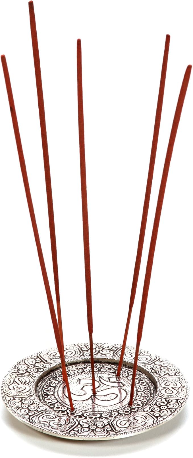 Hosley Tibetan Style Aluminum Incense Sticks Burner for Aromatherapy and Home Ambiance Aged Silver Finish 4.5" Diameter