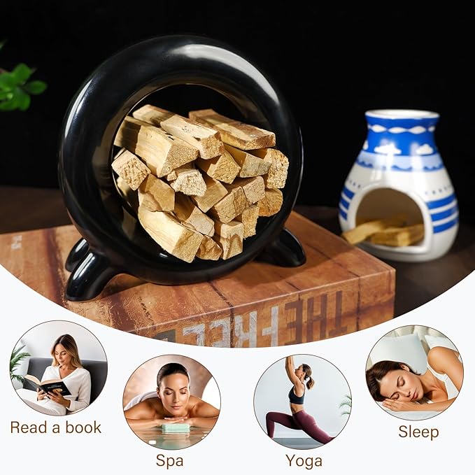 MOUGIGI Ceramic Palo Santo Holder Incense Burner for Palo Santo & Sage Sticks, Energy Cleansing, Yoga, Meditation, Zen, Altar Decor & Aromatherapy - 5.5" L x 1.93" W x 5.3" H