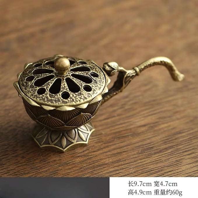 Nepalese-Style Bronze Incense Burner Stand with Geometric Patterns, All-Holiday Compatible Metal Holder for Meditation, Room Decor and Aromatherapy, Cultural Home Accessory (Antique Bronze)