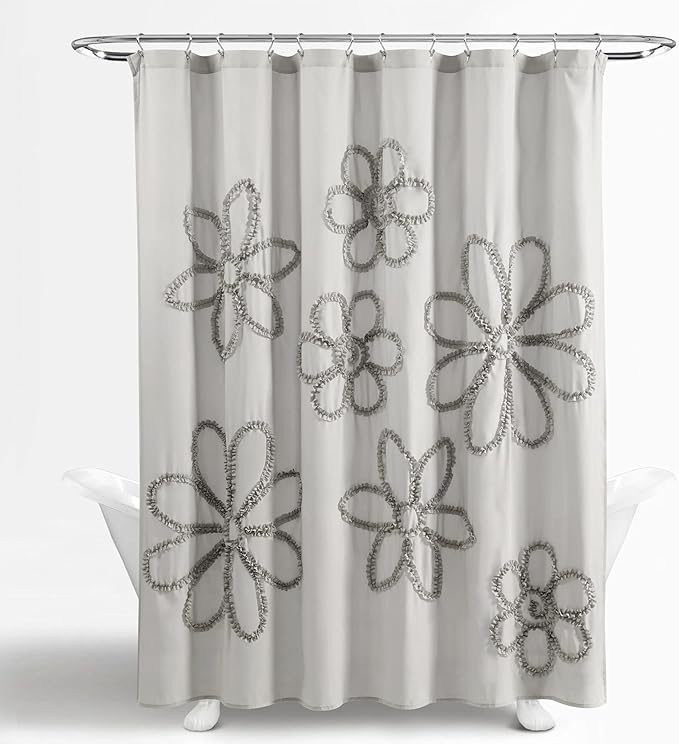 Lush Decor White Ruffle Flower Polyester Shower Curtain, 72" x 72"
