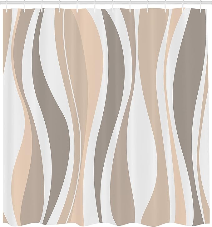 Ambesonne Vintage Shower Curtain, Retro Vibrant Stripes Funky Lines Design Patterns Abstract Print, Cloth Fabric Bathroom Decor Set with Hooks, 69" W x 84" L, Dark Tan