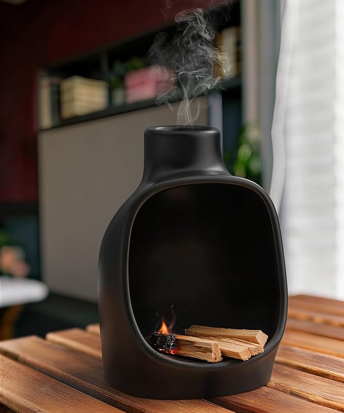 Palo Santo Holder - Modern Chiminea Incense Burner for Yoga, Meditation, and Anxiety Relief - Wood Sticks Dish, Sage Ash Catcher, SArchitectural Square & Organic Round, Cone Burner - Tower