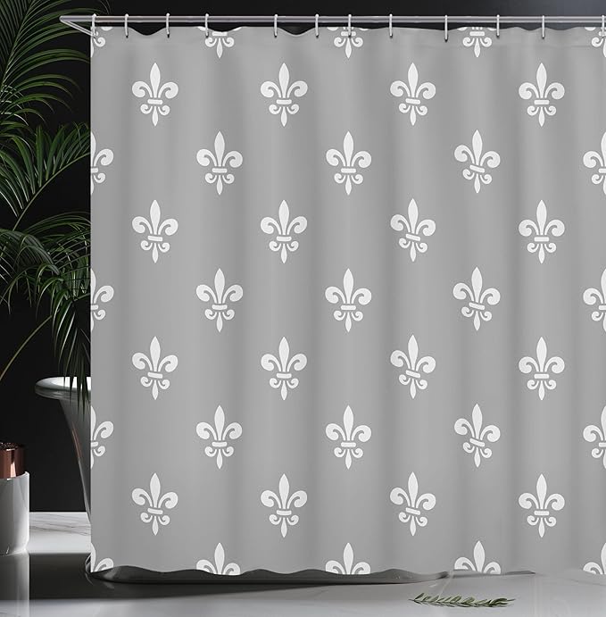 Ambesonne Fleur De Lis Shower Curtain, Royal Petal Floral Lily in Simple Old Style Ornate Antiquity Abstract, Cloth Fabric Bathroom Decor Set with Hooks, 69" W x 75" L, Taupe Grey