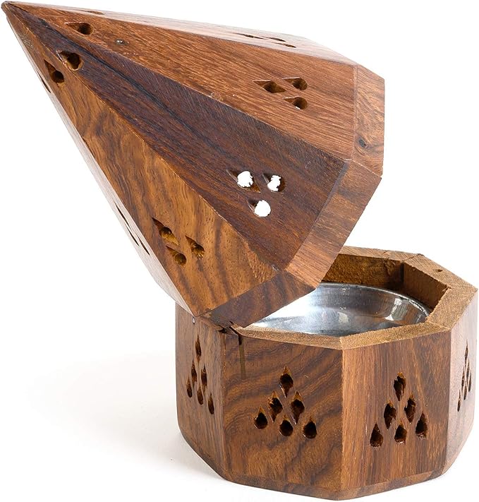 Incense Garden Wooden Incense Holder Burner - Temple Wooden Charcoal/Cone Burner - 5 Inch