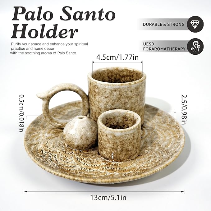 MOUGIGI 5.1Inch 5-in-1 Ceramic Smudge Bowl Brown - Incense Stick Holder, Small Candle Holder, Smudge Bowl/Dish, Fits Palo Santo, Sage.Zen Altar for Meditation/Yoga, Aromatic Scents, Easy to Clean