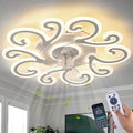 White Flower Modern Ceiling Fan with Lights, Low Profile Ceiling Fan with Remote for Bedroom, Flush Mount Ceiling Fans with LED Dimmable Light, 6-Speeds, Timing CeilingFan Light-yun