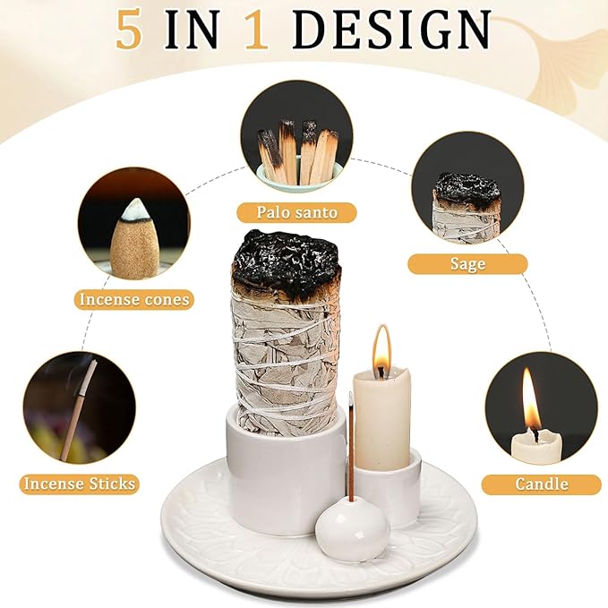 Comeon Palo Santo Holder, Backflow Incense Burner Holder Candle Holder Sage Burner Holder for Burning, Ceramic Incense Holder for Sticks for Meditation Yoga Room
